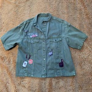 Army Green Short Sleeve Jacket with Patches